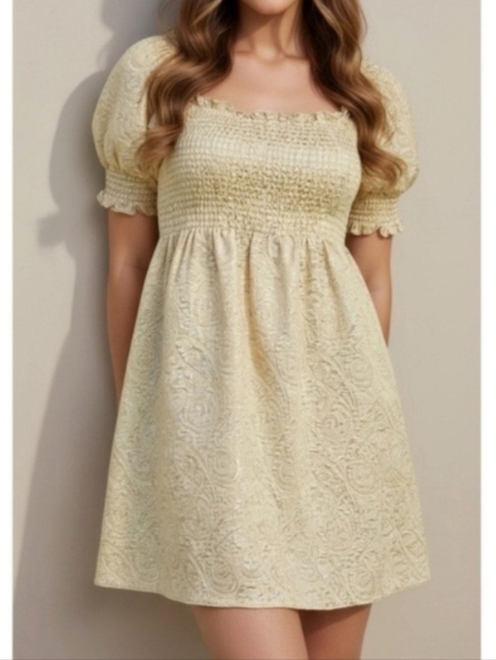 Hill House Home Athena Nap Dress in Gold Brocade Size Medium - Picture 2 of 16